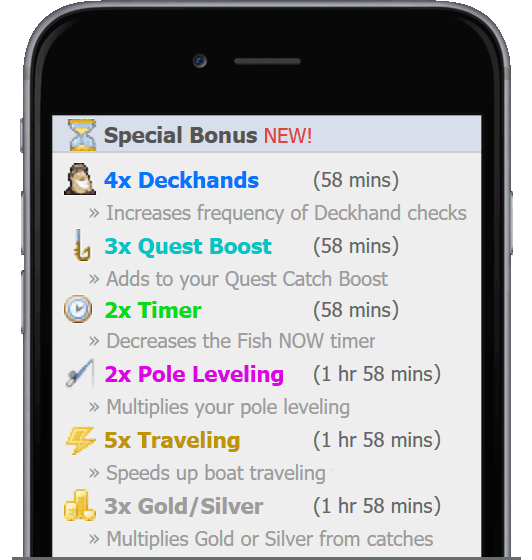 Deckhand Multiplier, Quest Boost, Fast Timer, Pole Leveling Boost and more!